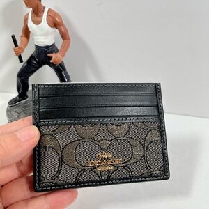 Sold❌Coach Slim Id Card Case CCO34, Gold/Charcoal/Gold